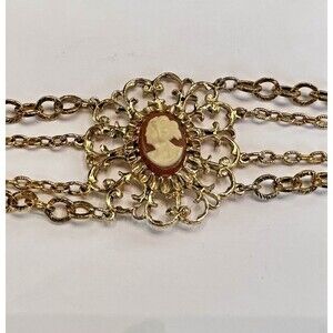 Celebrity NY Gold Tone Cameo Bracelet – Intricate Filigree Design – Size 7